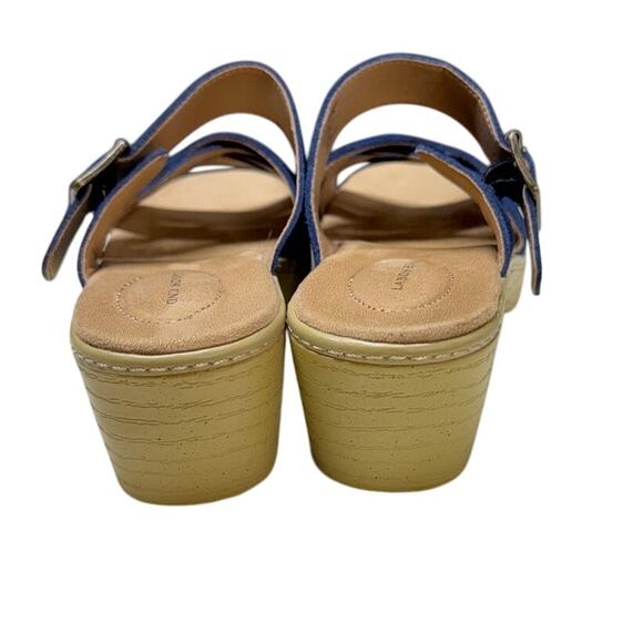 Lands' End Luggage Blue Suede Clara Vlog Platform Block Heel Slide Wedge Women 8 - Picture 4 of 8